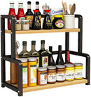 CARLA HOME 2 - Tier Wooden Kitchen Countertop Spice Rack for Storage of Condiments, Oils, Jars & Seasoning Bottles - RnR Galore