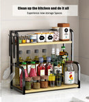CARLA HOME 2 - Tier Wooden Kitchen Countertop Spice Rack for Storage of Condiments, Oils, Jars & Seasoning Bottles - RnR Galore