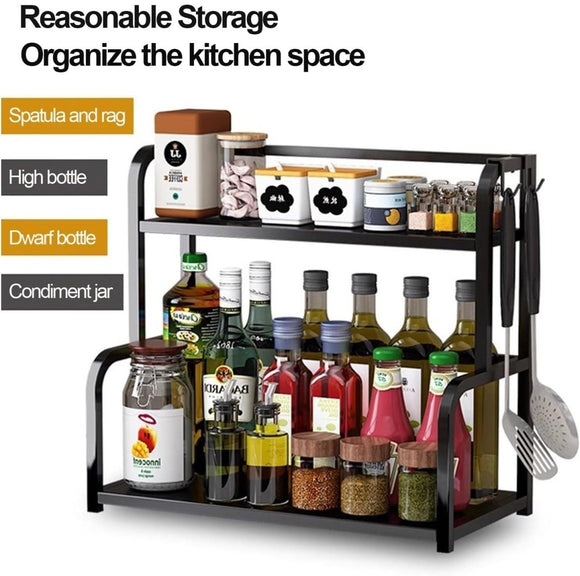 CARLA HOME 2 - Tier Wooden Kitchen Countertop Spice Rack for Storage of Condiments, Oils, Jars & Seasoning Bottles - RnR Galore