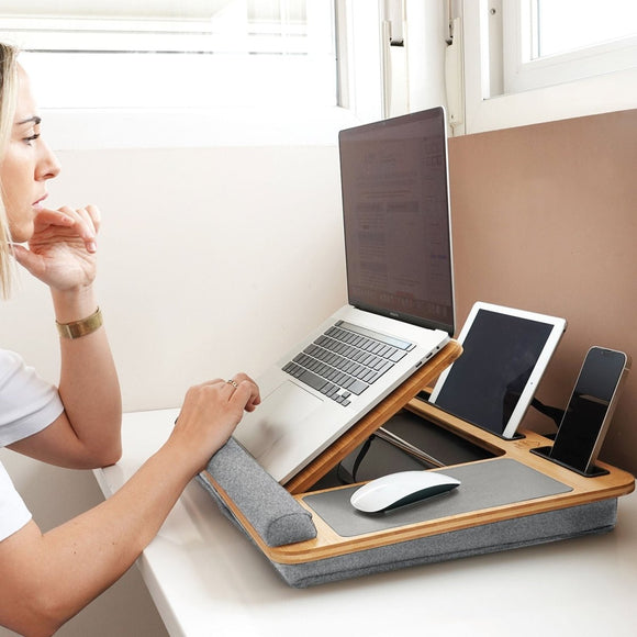 CARLA HOME Bamboo Laptop Lap Desk with Cushion and Angle Adjustable for Office and Home - RnR Galore