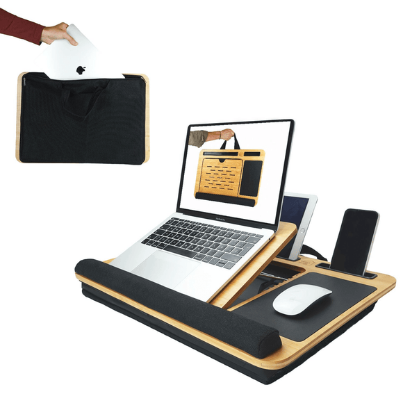 CARLA HOME Bamboo Laptop Lap Desk with Cushion, Angle Adjustable and Sleeve Case Bag for Office and Home - RnR Galore