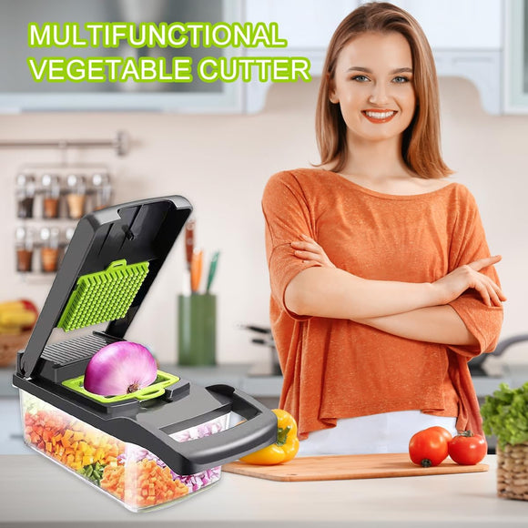 CARLA HOME Multifunctional Mandoline Vegetable Chopper 16 - in - 1 with Stainless Steel Blades, Storage Container & Hand Guard for Fruits & Veggies - RnR Galore