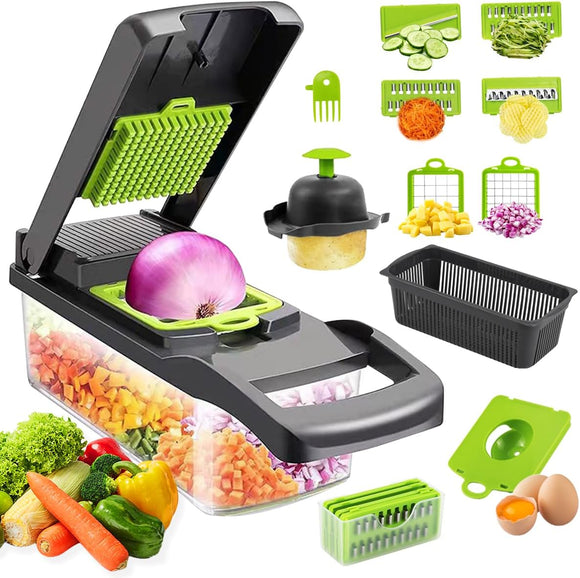 CARLA HOME Multifunctional Mandoline Vegetable Chopper 16 - in - 1 with Stainless Steel Blades, Storage Container & Hand Guard for Fruits & Veggies - RnR Galore