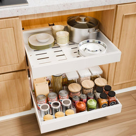 CARLA HOME Pack Pull Out Cabinet Organizer Expandable for Cabinets with Adjustable Slide Out Shelves and Easy Installation (White) - RnR Galore