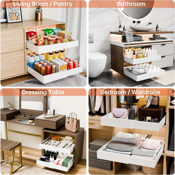 CARLA HOME Pack Pull Out Cabinet Organizer Expandable for Cabinets with Adjustable Slide Out Shelves and Easy Installation (White) - RnR Galore