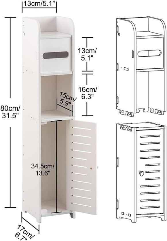 CARLA HOME Slim Bathroom Cabinet with Toilet Paper Holder for Toilet or Laundry Room - RnR Galore