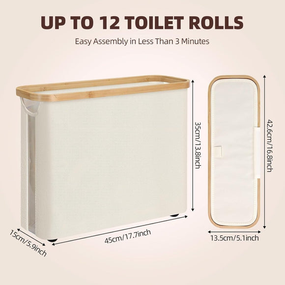 CARLA HOME Toilet Paper Storage Basket Holds Up to 12 Rolls with Bamboo Lid and Handle for RV Closet (White) - RnR Galore