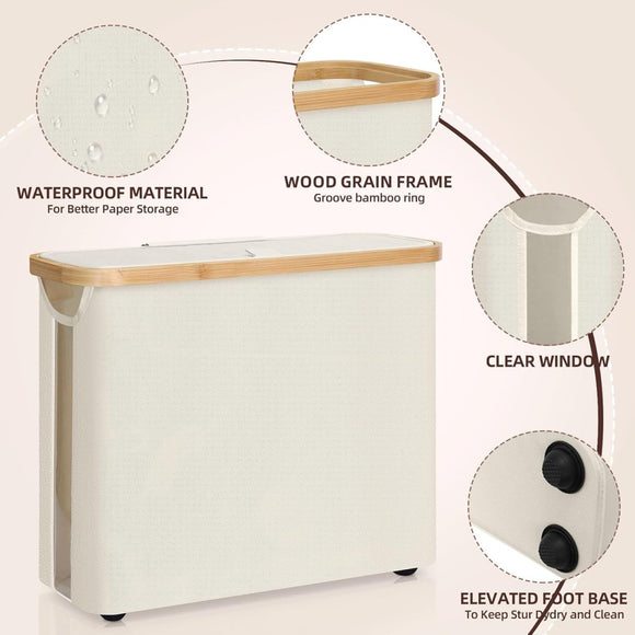 CARLA HOME Toilet Paper Storage Basket Holds Up to 12 Rolls with Bamboo Lid and Handle for RV Closet (White) - RnR Galore