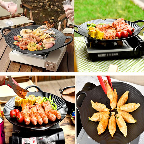 Cast Iron 36cm Korean Japanese BBQ Barbecue Grill Pan Plate Round Griddle Plate Indoor outdoor - RnR Galore
