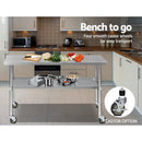Cefito 430 Stainless Steel Kitchen Benches Work Bench Food Prep Table with Wheels 1524MM x 610MM - RnR Galore