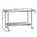 Cefito 430 Stainless Steel Kitchen Benches Work Bench Food Prep Table with Wheels 1524MM x 610MM - RnR Galore