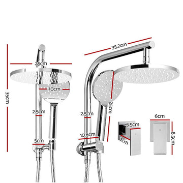 Cefito 9'' Rain Shower Head Set Handheld Round High Pressure Twins Tap�Chrome - RnR Galore