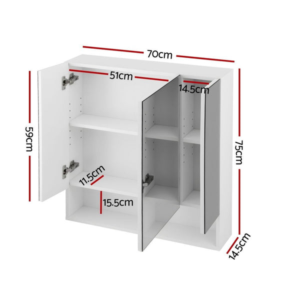 Cefito Bathroom Mirror Cabinet Medicine Adjustable Shelves Wall Hung 700x750mm White - RnR Galore