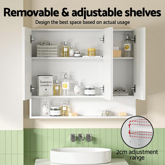 Cefito Bathroom Mirror Cabinet Medicine Adjustable Shelves Wall Hung 900x750mm White - RnR Galore