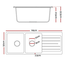 Cefito Kitchen Sink 116x50cm Granite Stone Sink Double Bowl White - RnR Galore