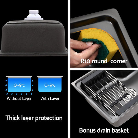 Cefito Kitchen Sink 61X43CM Stainless Steel Basin Single Bowl Black Drain Basket - RnR Galore