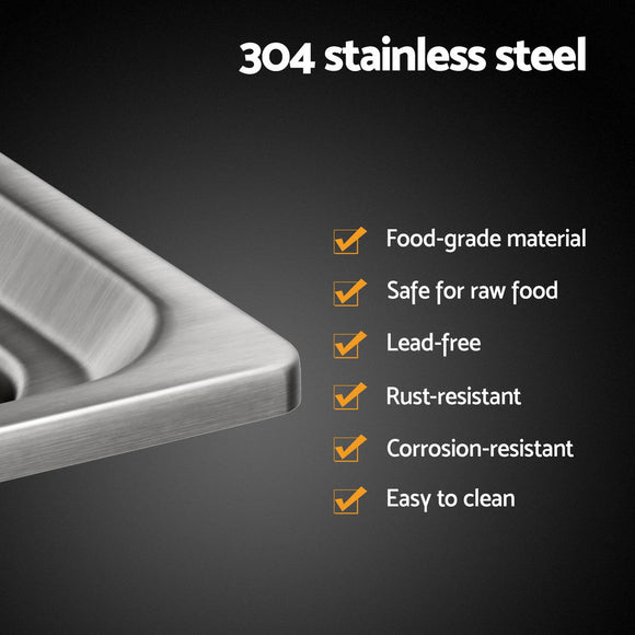 Cefito Kitchen Sink 61X43CM Stainless Steel Basin Single Bowl Silver Drain Basket - RnR Galore