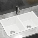 Cefito Kitchen Sink 77x45cm Granite Stone Sink Double Bowl White - RnR Galore