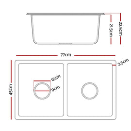 Cefito Kitchen Sink 77x45cm Granite Stone Sink Double Bowl White - RnR Galore