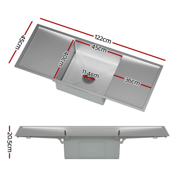 Cefito Kitchen Sink Basin Stainless Steel Under/Top/Flush Mount Bowl 122X45CM - RnR Galore