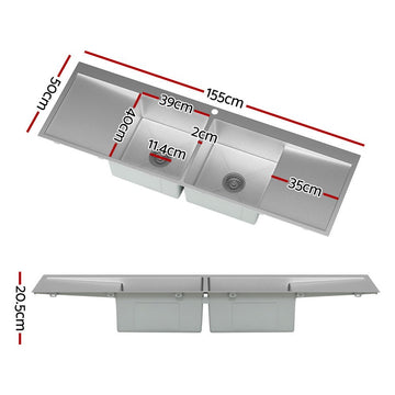 Cefito Kitchen Sink Basin Stainless Steel Under/Top/Flush Mount Bowl 155X50CM - RnR Galore