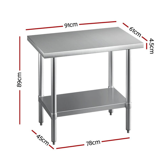 Cefito Stainless Steel Kitchen Benches Work Bench 910x610mm 430 - RnR Galore