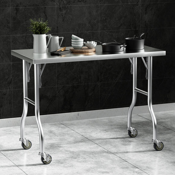 Cefito Stainless Steel Kitchen Benches Work Bench Wheels 122X61CM 430 - RnR Galore