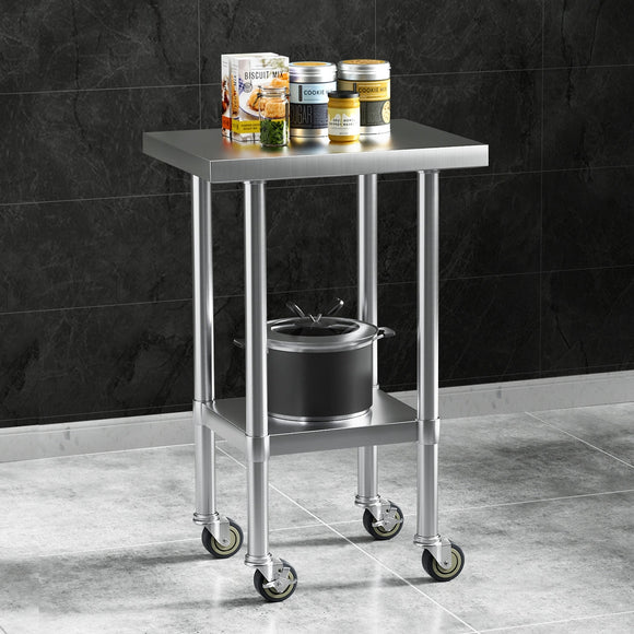 Cefito Stainless Steel Kitchen Benches Work Bench Wheels 61X46CM 430 - RnR Galore