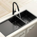 Cefito Stainless Steel Sink 100x45CM With Pull Out Mixer Tap Kitchen Basin Double Bowl Black - RnR Galore
