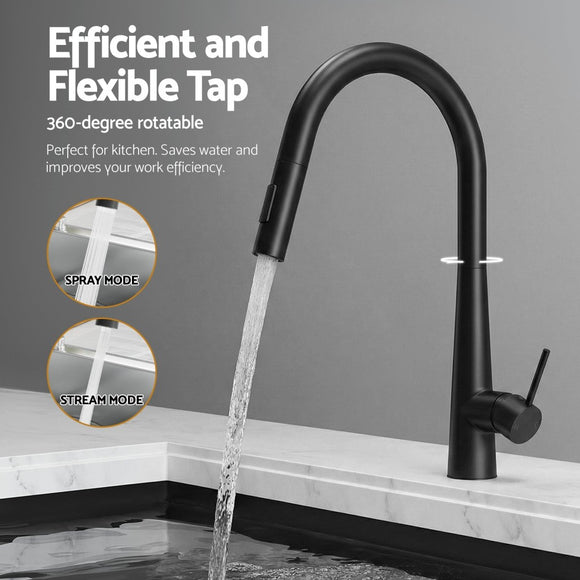 Cefito Stainless Steel Sink 100x45CM With Pull Out Mixer Tap Kitchen Basin Double Bowl Black - RnR Galore