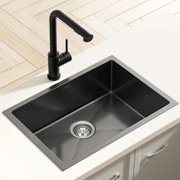 Cefito Stainless Steel Sink 30x45CM With Pull Out Mixer Tap Kitchen Basin Single Bowl Black - RnR Galore