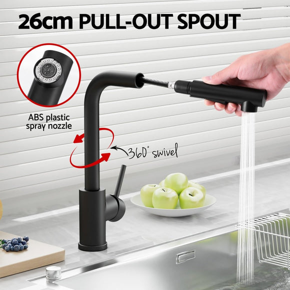Cefito Stainless Steel Sink 44x44CM With Pull Out Mixer Tap Kitchen Basin Single Bowl Black - RnR Galore