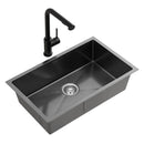 Cefito Stainless Steel Sink 60x45CM With Pull Out Mixer Tap Kitchen Basin Single Bowl Black - RnR Galore