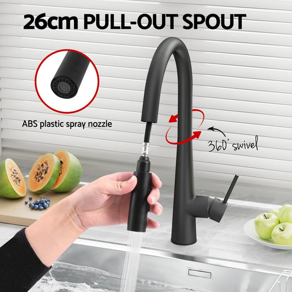 Cefito Stainless Steel Sink 81x45CM With Pull Out Mixer Tap Kitchen Basin Single Bowl Black - RnR Galore
