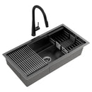 Cefito Stainless Steel Sink 81x45CM With Pull Out Mixer Tap Kitchen Basin Single Bowl Black - RnR Galore