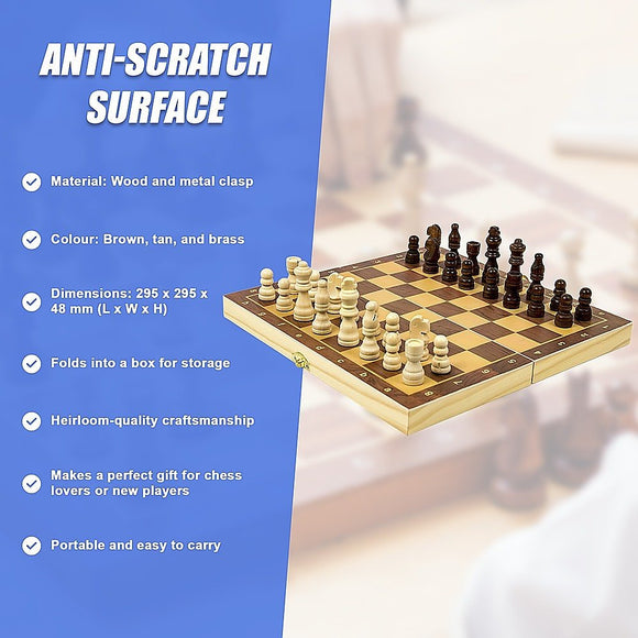 Chess Board Games Folding Large Chess Wooden Chessboard Set Wood Toy Gift - RnR Galore