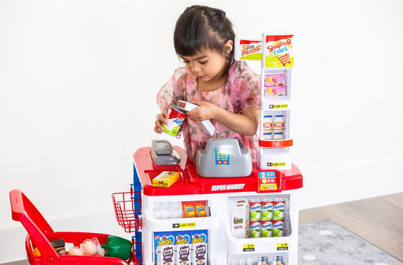 Children's Home Supermarket w/ Toy Cash Register, Trolly, Fruit & More - RnR Galore