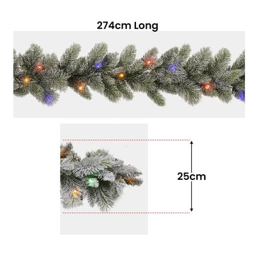 Christabelle 2.7m Christmas Garland Snowy with LED Lights Stamford Spruce Tree Decoration Ornament - RnR Galore