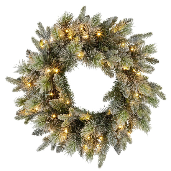 Christabelle 61cm Christmas Wreath Snowy Stamford Spruce with Coloured LED Lights Front Door Decoration Ornament - RnR Galore