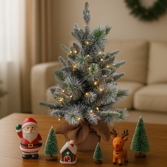 Christabelle 61cm Pre - Lit Snowy Stamford Spruce Battery - Operated Mini Christmas Tree Multi - Functional LED Timer - RnR Galore