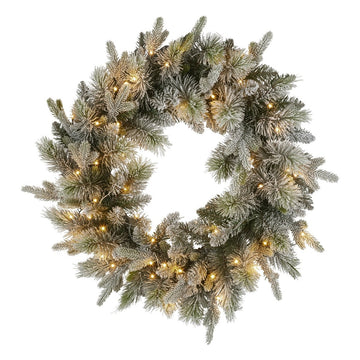 Christabelle 76cm Christmas Wreath Snowy Stamford Spruce with LED Lights Front Door Decoration Ornament - RnR Galore