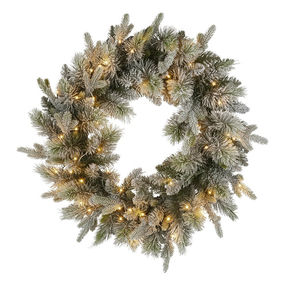 Christabelle 76cm Christmas Wreath Snowy Stamford Spruce with LED Lights Front Door Decoration Ornament - RnR Galore