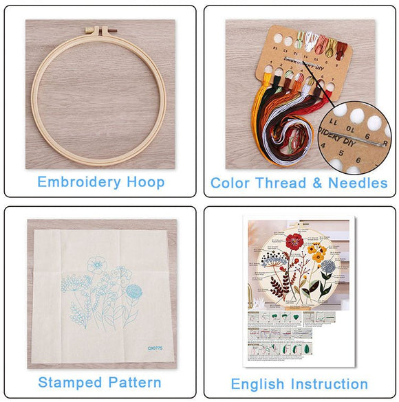 Christmas Embroidery DIY Kit with 20CM Faux Bamboo Hoop - Nordic Style Cross Stitch Material Pack (Style 3) - RnR Galore