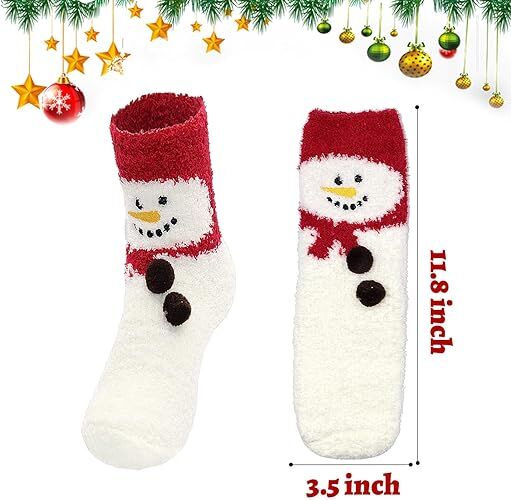 Christmas Socks - 6 Pairs Cozy Warm Fluffy Plush Bed Socks for Women, Girls - Cute Coral Fleece Xmas Indoor - RnR Galore