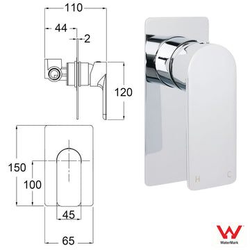 Chrome Square Lever Handle Shower Mixer Hot Cold Water Valve Watermark Standard - RnR Galore