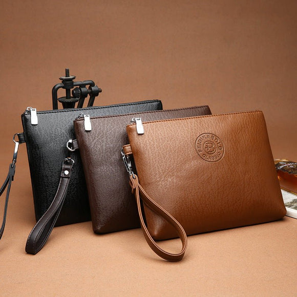 Coffee Classic Men's PU Leather Clutch Bag - Slim Business Wristlet & Travel Pouch - RnR Galore