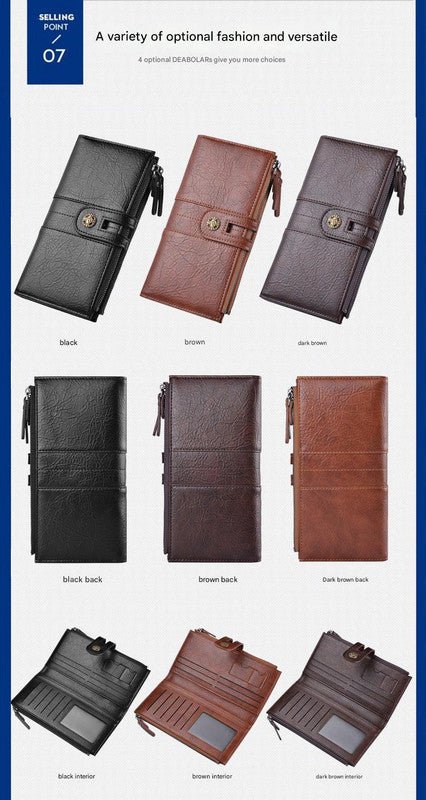 Coffee Men's Vintage PU Leather Long Wallet - High Capacity Dual Zipper Clutch with Phone & Card Slots - RnR Galore