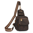 Coffee Stylish PU Leather Sling Crossbody Bag for Women - Multi - Pocket Chest Pack with Adjustable Wide Strap - RnR Galore