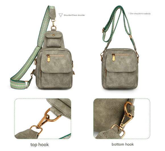Coffee Stylish PU Leather Sling Crossbody Bag for Women - Multi - Pocket Chest Pack with Adjustable Wide Strap - RnR Galore