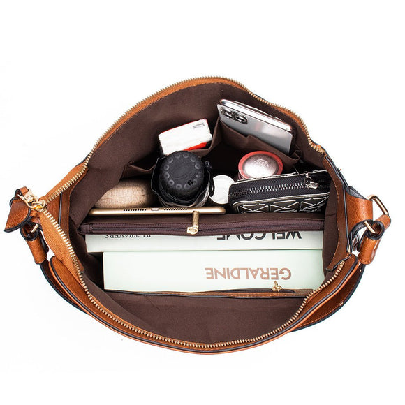Coffee Womens Soft PU Leather Hobo Bag - Large Casual Tote Handbag with Adjustable Crossbody Strap - RnR Galore